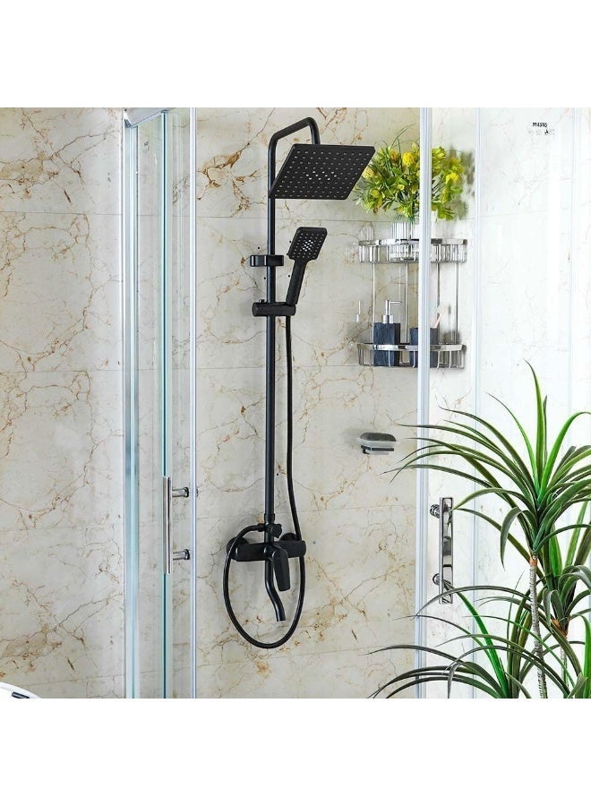 ALMiftah Tina Rain Shower Complete Set (Square) | Matt Black Solid Brass Pressure Balancing Mixer | Wall Mounted Rainfall Shower System with Adjustable Handheld Shower for Bathroom - Image 3
